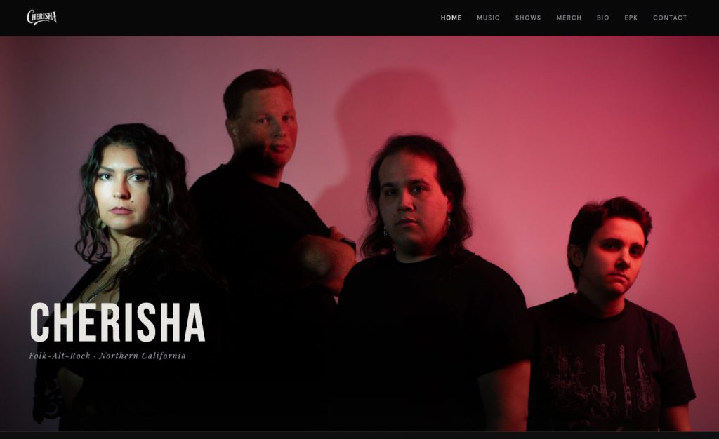 Cherisha band website homepage